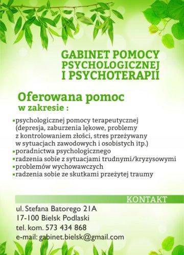GABINET POMOCY PSYCHOLOGICZNEJ I PSYCHOTERAPII, Emilia Wawdziejczuk, Stefana Batorego 21A, Bielsk Podlaski (tel. 573 434 868)