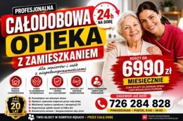 Zapewnimy opiekunkę, która zamieszka z Twoim seniorem/ Opieka nad seniorem w jego domu - całodobowo, z zamieszkaniem
